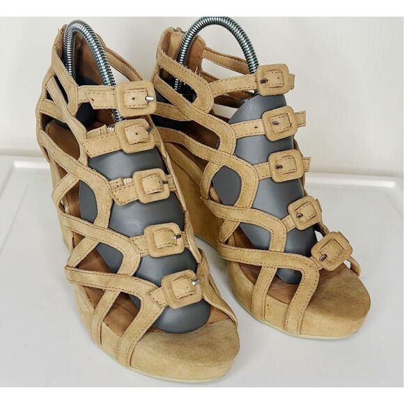 L'amour Des Pieds Ivanna Womens Suede Wedge Platform Sandals Heels Size 6.5 Tan - Picture 1 of 8